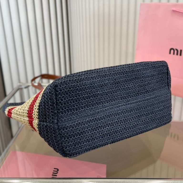 MiuiMiui Letters Printed Color Stripe Straw Bag-4