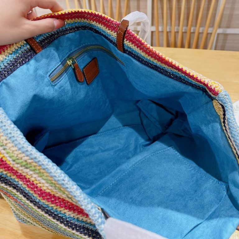 MiuiMiui Letters Printed Color Stripe Straw Bag-5