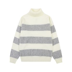 Ami Paris best quality New autumn and winter high neck striped alpaca wool blended soft and sticky knitted round neck sweater Fz210