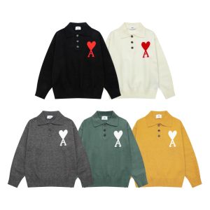 Ami Paris best quality Autumn and winter new arrival big heart jacquard wool polo collar sweater Fz209