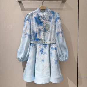 Zimmermann best quality Crystal Buttons Blue Flower Dress FZ306