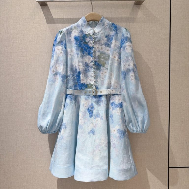 Zimmermann Crystal Buttons Blue Flower Dress-1