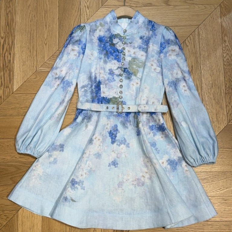 Zimmermann Crystal Buttons Blue Flower Dress-3