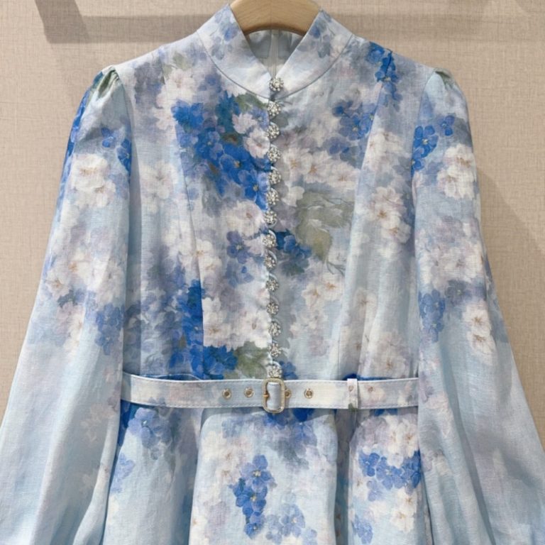 Zimmermann Crystal Buttons Blue Flower Dress-4