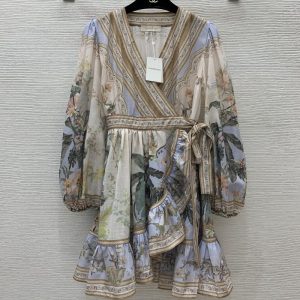 ZIMMERMANN High Quality Latest Heavyweight Retro Floral Print Short Daist dress FZ019