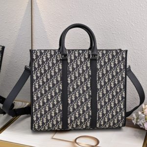 Dior High quality Men Cowhide Tech Fabric East-West Handbag Printed Embroidery Large Capacity 40.5x35x12cm LB065