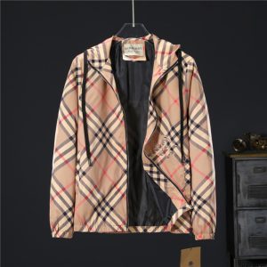Burberry High Quality Men's Check Grey Sand Zipper Hooded Jacket FZ274