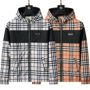 Burberry High Quality Men's Check Grey Sand Zipper Hooded Jacket FZ277