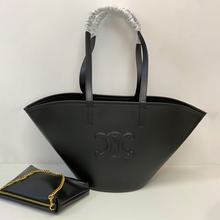 CELINE Women handbag leather crossbody bag fan shaped shopping bag-3