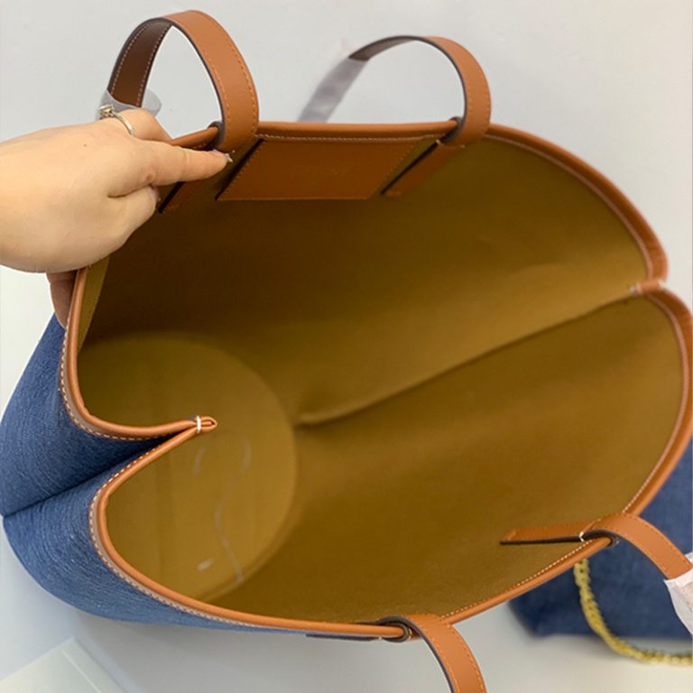 CELINE Women handbag leather crossbody bag fan shaped shopping bag-8