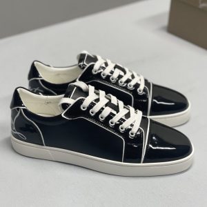 Christian Louboutin Black Patent Leather With Lines Casual Shoes Leather Men Women 35-46 SH118