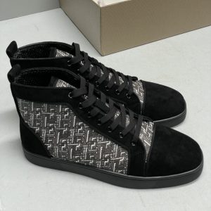 Christian Louboutin High Black Letter Stitching Casual Shoes Leather Men Women SH117