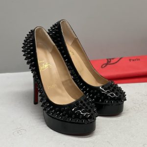 Christian Louboutin Women Luxury Sandals Dress Shoes High Heels Leather Rivet Pointed Toe Shoes Ladies Sexy Party Wedding Shoes SH042