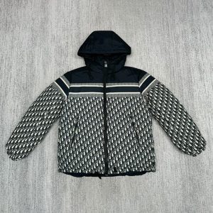 DIOR Top Quality Women Down Jacket Monogrammed Embroidered Winter Reversible Down Hooded Jacket FZ319