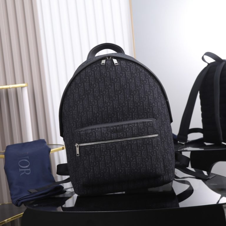 Dior Best Quality Men Backpack Blue Black Print Large Capacity Wide Adjustable Shoulder Straps 30x42x15cm LB258 (4)