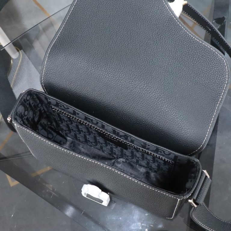 Dior Best Quality Men Black saddle bag grained cowhide crossbody adjustable shoulder strap 23x17x6cm LB259 (4)