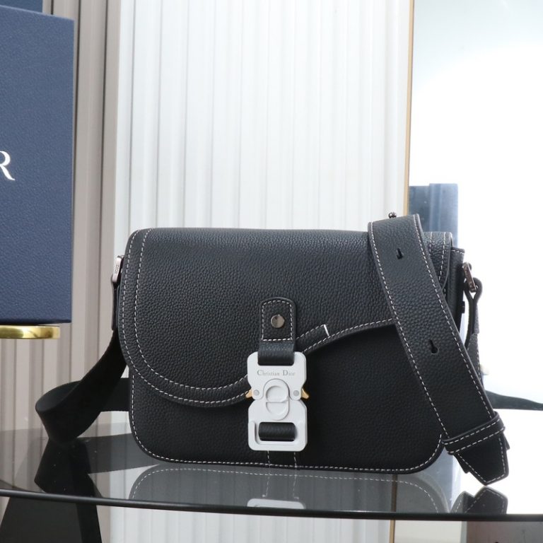 Dior Best Quality Men Black saddle bag grained cowhide crossbody adjustable shoulder strap 23x17x6cm LB259 (5)