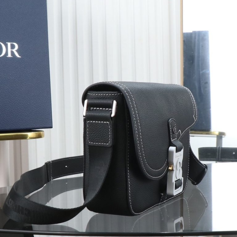 Dior Best Quality Men Black saddle bag grained cowhide crossbody adjustable shoulder strap 23x17x6cm LB259 (6)