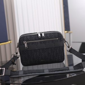 Dior Best Quality Men Safari Messenger Bag Black Lettering CHRISTIAN DIOR Shoulder Strap 22x15x6cm LB256