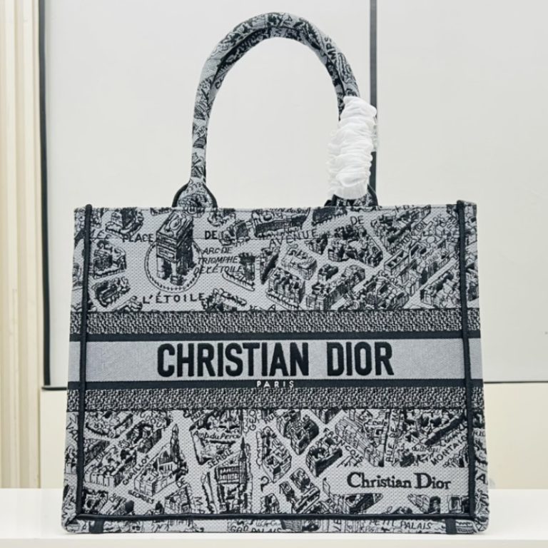 Dior Best Quality Women Thick Thread Embroidery Tote Bag Large Capacity Handbag 36x27x16cm LB261 (6)