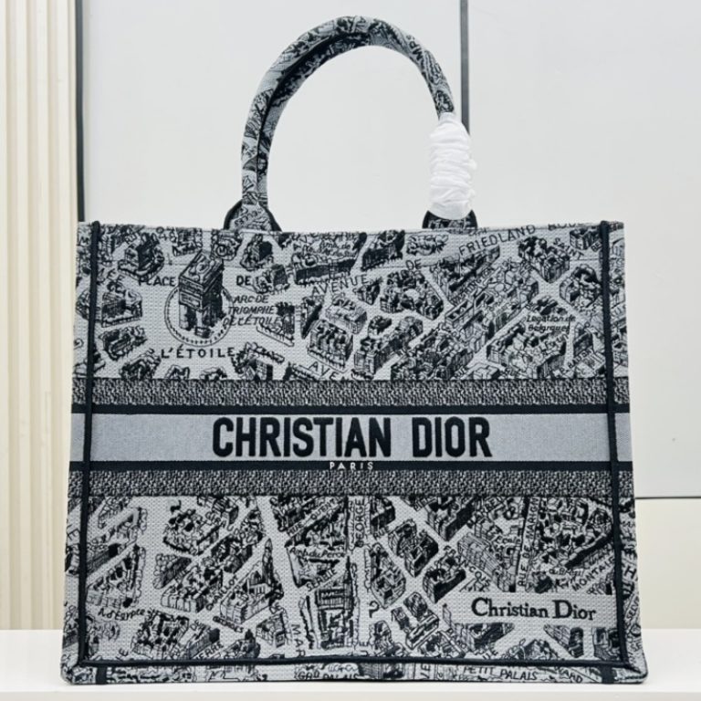 Dior Best Quality Women Thick Thread Embroidery Tote Bag Large Capacity Handbag 42x35x18