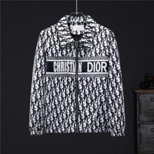 Dior High Quality Men White Black Letter Zipper Full Logo Printed Jacket FZ266