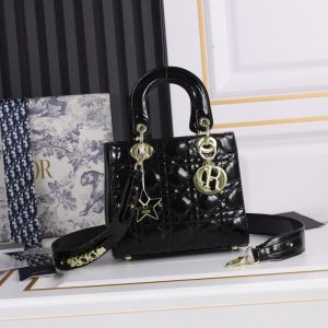 Dior High Quality Women Handbag Wallet Shoulder Bag Patent Leather Golden Logo Pendant 20CM LB320