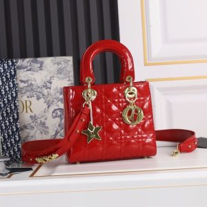 Dior High Quality Women Handbag Wallet Shoulder Bag Patent Leather Metal Logo Pendant Red Black 20CM LB320