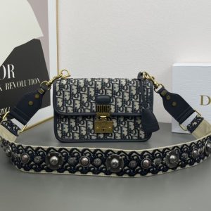 Dior High Quality WomenLeather Handbag Letter Twill Embroidered Canvas Classic Flap Design Crossbody 23CM LB277