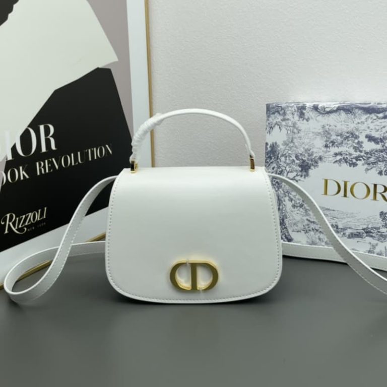 Dior High-quality Women Shoulder Bag Crossbody Bag Metal Plaque Magnetic Flap Design Black White Almond-1