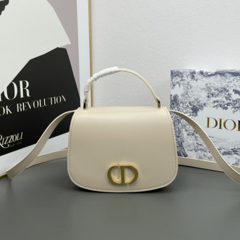 Dior High-quality Women Shoulder Bag Crossbody Bag Metal Plaque Magnetic Flap Design Black White Almond-3