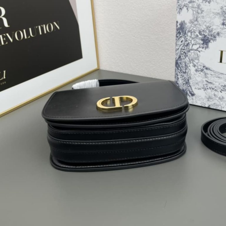 Dior High-quality Women Shoulder Bag Crossbody Bag Metal Plaque Magnetic Flap Design Black White Almond-8