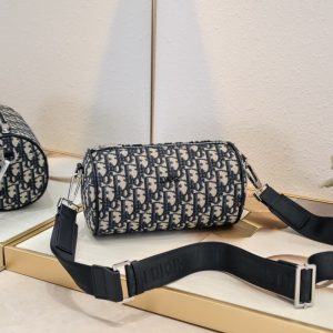 Dior high quality men fine printing canvas cylinder bag adjustable removable shoulder strap full logo logo embroidery 21*13*13CM LB340