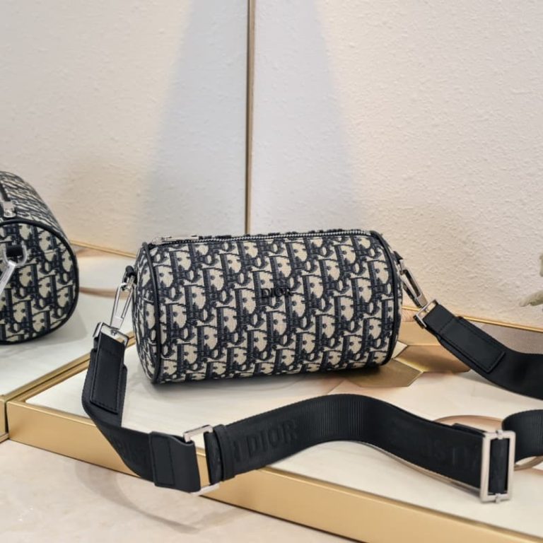 Dior high quality men fine printing canvas cylinder bag adjustable removable shoulder strap full logo logo embroidery-1