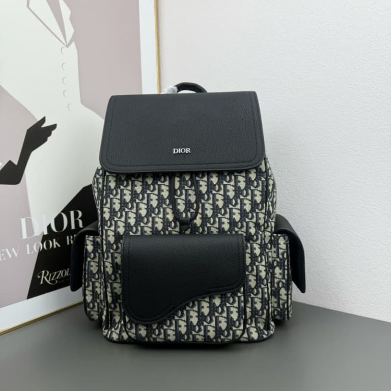 Dior high quality saddle backpack Front flap saddle pocket Large capacity Metal overlay brass Dior logo on front-1
