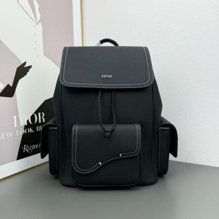 Dior high quality saddle backpack Front flap saddle pocket Large capacity Metal overlay brass Dior logo on front-3
