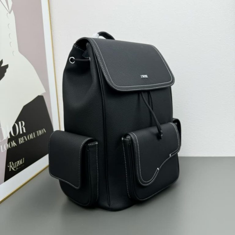Dior high quality saddle backpack Front flap saddle pocket Large capacity Metal overlay brass Dior logo on front-4