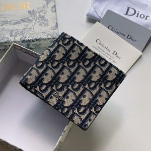 Dior high quality women wallet men short wallet with dark blue head layer cowhide leather 11*9.5CM LB315