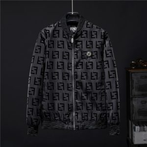 Fendi High Quality Men Black Letter Zipper Full Logo Printed Jacket FZ268