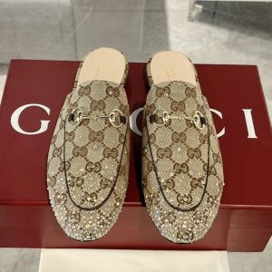 GUCCI Top Quality Loafers Classic Women Slippers Rhinestone Letters Embroidery Metal Decoration SH153