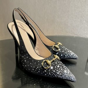 GUCCI Top Quality Women Leather Wedding Shoes High Heels Patent Leather Stiletto Pumps Sparkling Rhinestone Embellishment 10.5CM SH155