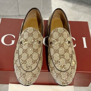 GUCCI Top Quality Business Handmade Shoes Office Wedding Loafers Rhinestone Letters Embroidered Metallic Decoration SH154