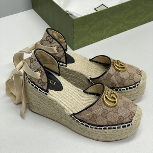 GUCCI Top Quality Women Linen Heeled Sandal Wedge Linen Heeled Sandal Wedge Slippers SH161