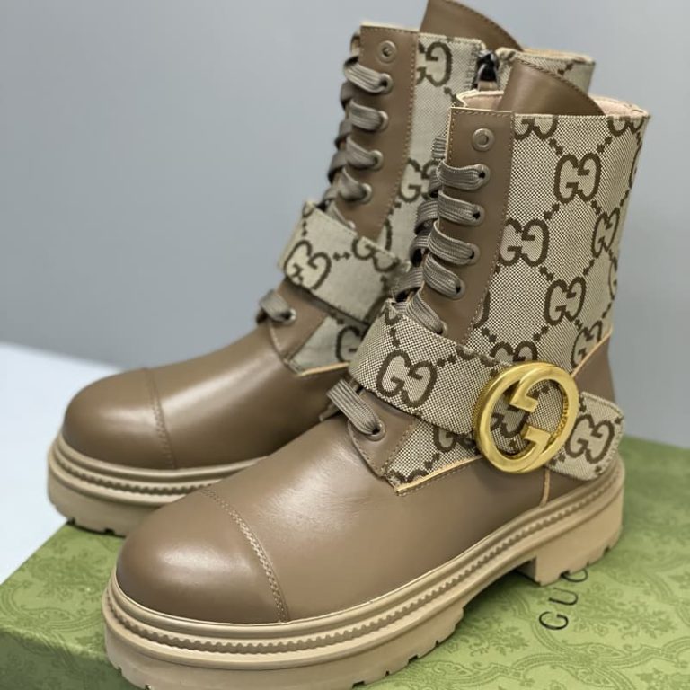 Gucci GG Marmont Leather And Canvas Ankle Boots Martin Boots-1