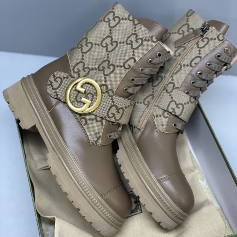 Gucci GG Marmont Leather And Canvas Ankle Boots Martin Boots-2