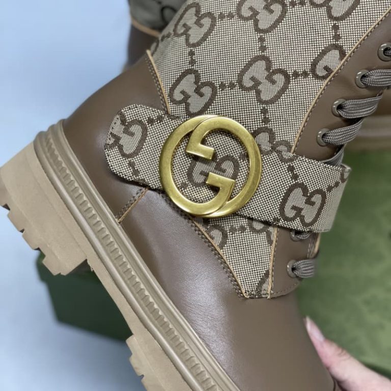 Gucci GG Marmont Leather And Canvas Ankle Boots Martin Boots-3