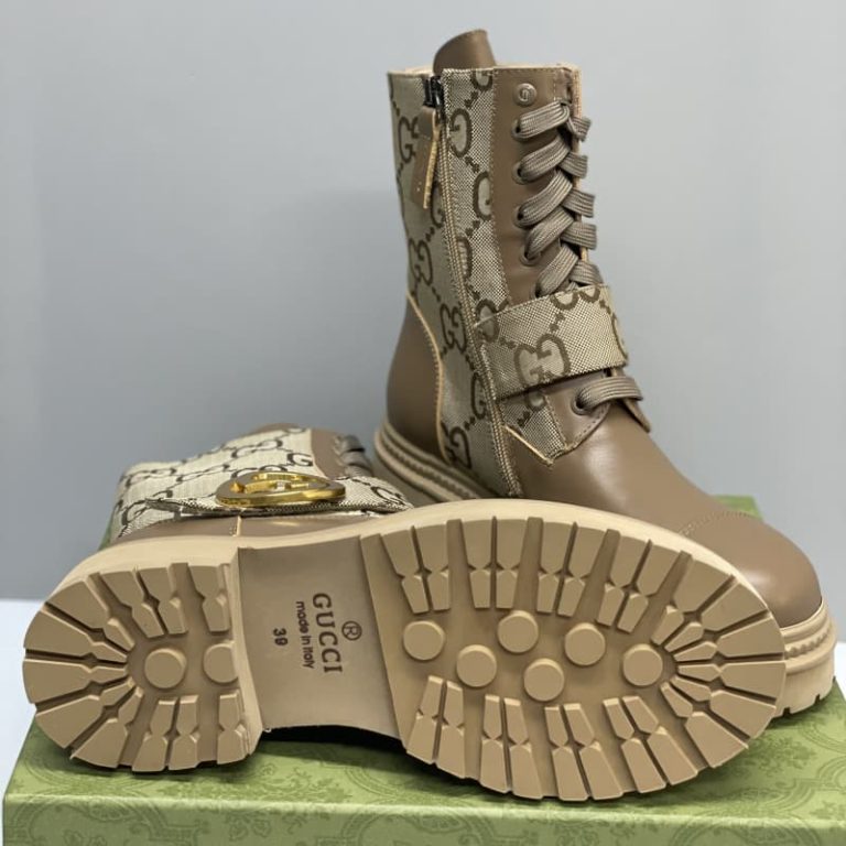 Gucci GG Marmont Leather And Canvas Ankle Boots Martin Boots-4