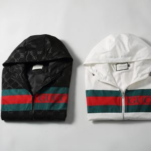 Gucci High Quality Men's Black White Letter Printed Hooded Zipper Jacket FZ275
