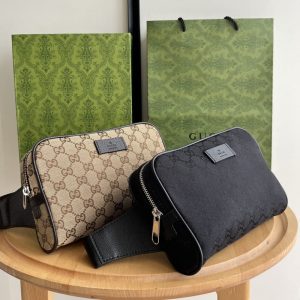 Gucci high quality men women canvas leather double G printed zipper bag 22.5*15*4CM LB348
