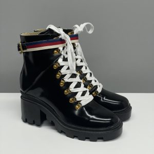 Gucci top quality white patent leather lace-up ankle boots SH178